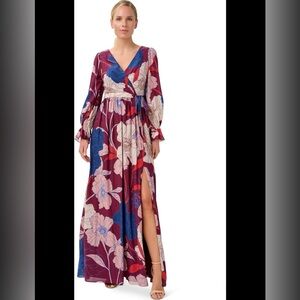 Adrianna Papell Burgundy Floral Long Sleeve Dress